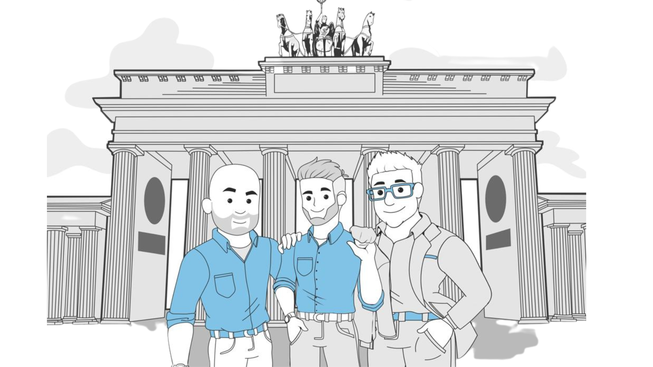 Insurance Broker Berlin Team als Cartoon vor dem Brandenburger Tor